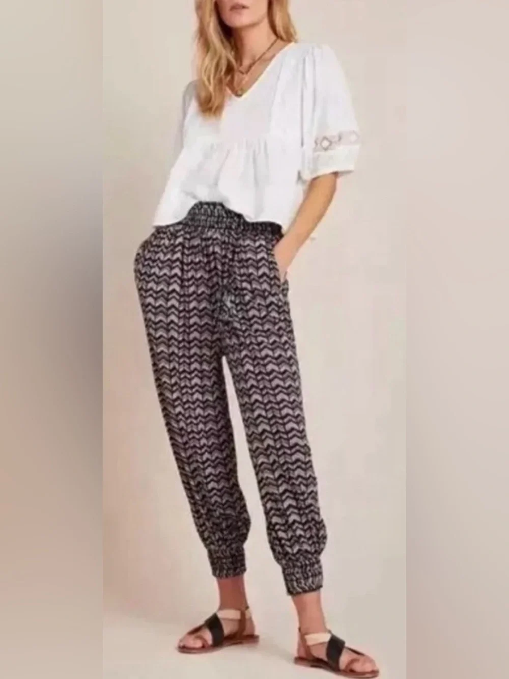 Anthropologie Black & White Chevron Track Joggers